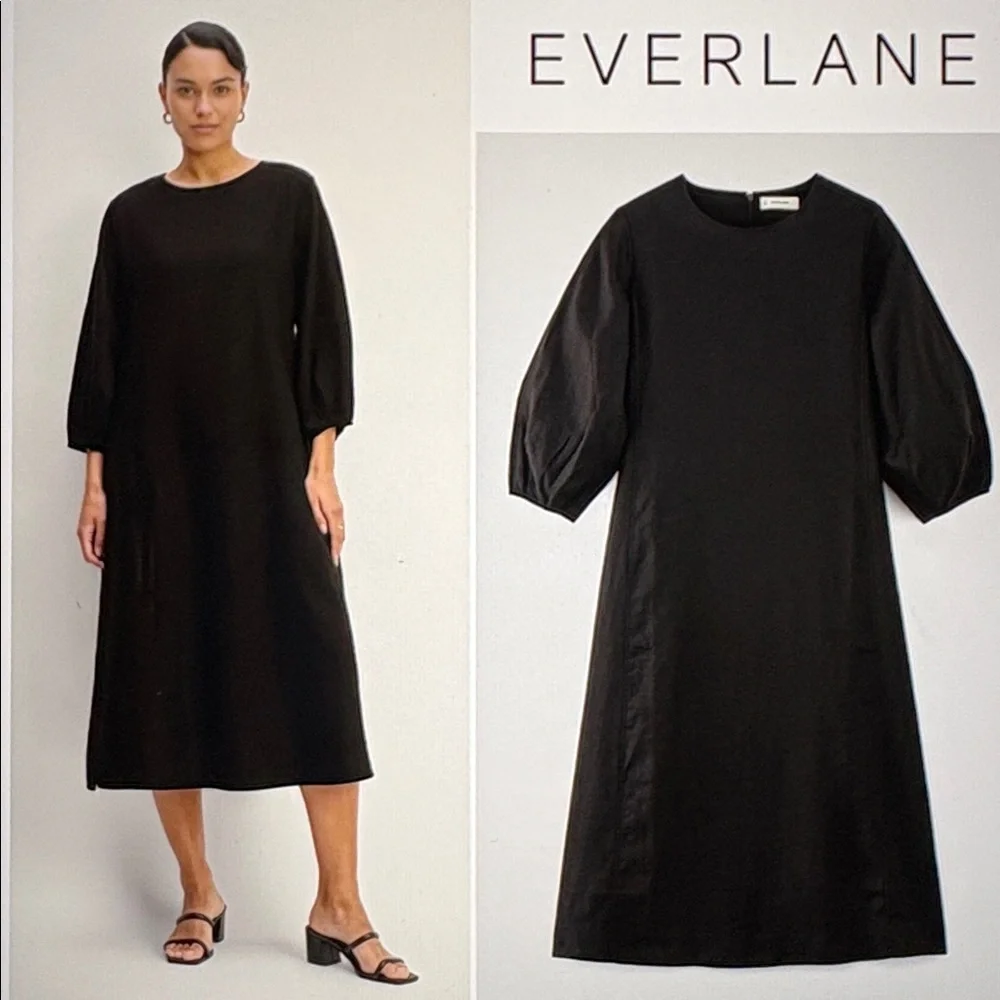 Everlane NWT Size 16 Black The Linen A-Line Midi Dress - Picture 1 of 14